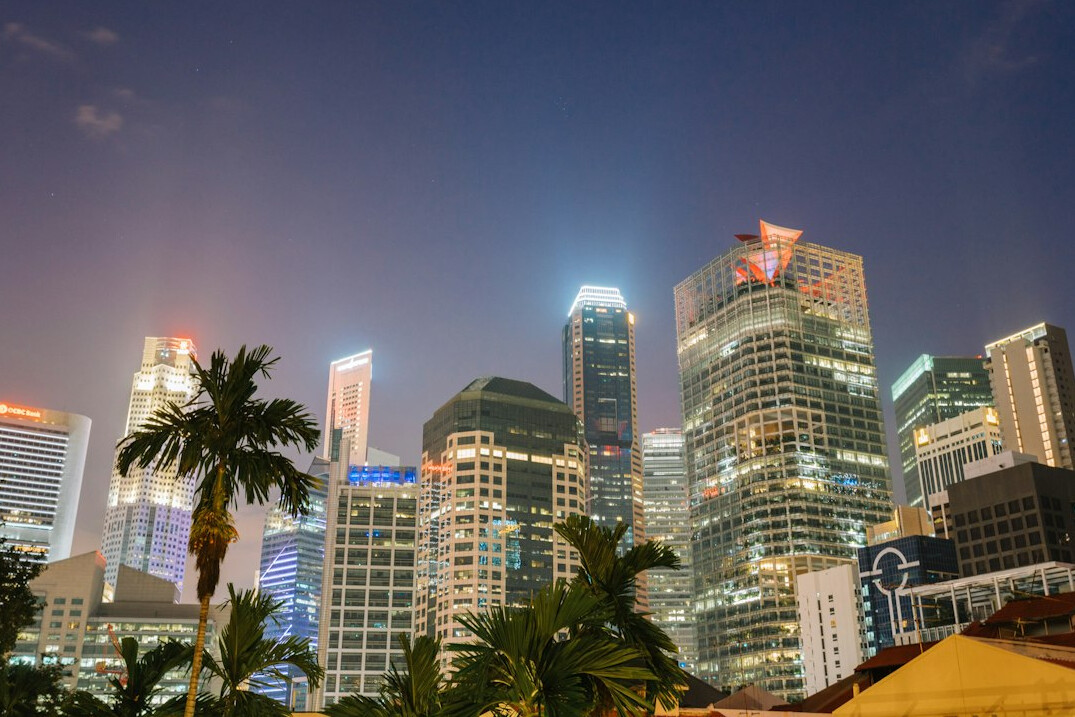 Singapore skyline with modern skyscrapers at dusk
