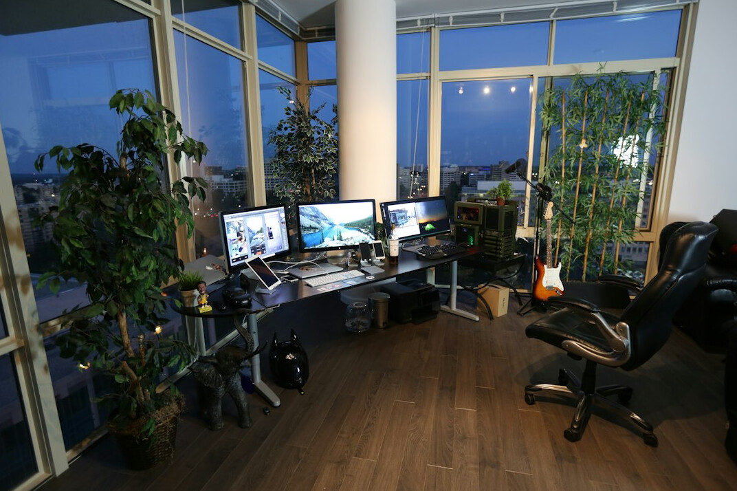 modern office with multiple screens